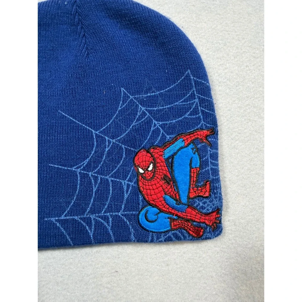 Marvel Spider-Man Kids Knit Beanie Hat Blue Embroidered Superhero Winter Cap